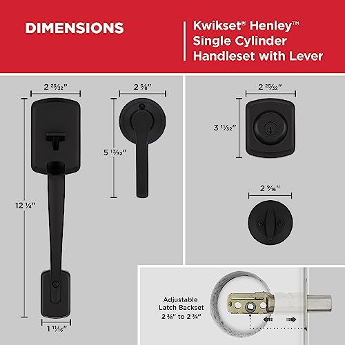 Image of Kwikset Henley Front Door Lock Handle and Deadbolt Set, Entry Door Handleset Exterior with Interior Reversible Lever, Matte Black, Pick Resistant SmartKey Rekey Deadbolt Security