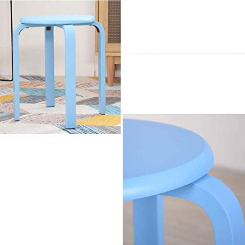 Taburete redondo de madera nórdica apilable con 4 patas 5