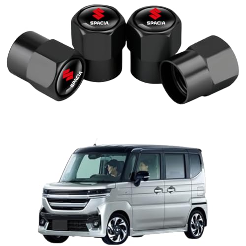 スズキ スペーシア SPACIA Custom エアバルブキャップ スペーシアカスタム MK53S MK54S MK94S MK94S など 全シリーズ対応 アルミ合金製 ドレスアップパーツ 腐食防止 車 自動車 タイヤバルブ 4個入 (黒)