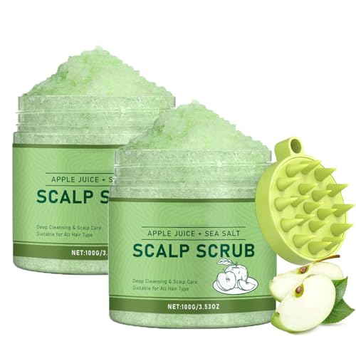 Exfoliante para el Cuero Cabelludo - Exfoliante de Cebolla y Sidra de Manzana, Tratamiento 2 en 1 para el Cuero Cabelludo con Biotina, Exfoliante de Sal Marina con Cepillo Masajeador (B-2Pcs)