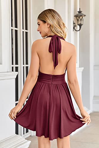Image of Heysolo Women's Halter Deep V Neck Mini Dress Summer Backless Sleeveless Sexy Party Club Cocktail Dresses