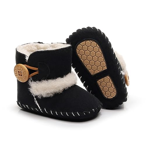 HONGTEYA Baby Snow Boots with Fleece Fur Inner, Baby Girl Booties with Anti Slip Rubber Hard Sole, Toddler Boots Shoes for Boys Girls 0-24 months Warm Winter Infant Newborn Crib Baby Shoes