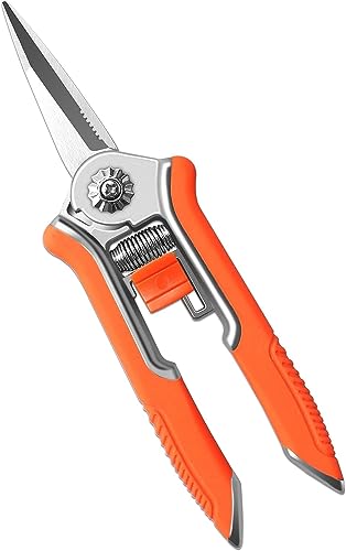 Garden Art 6.5 Inch Micro-Tip Pruning snip Gardening Hand Pruning Shears Trimming Scissors with Stainless Steel(Orange) GAHC058-2