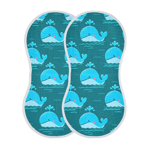 Cartoon Whale Water Teal Baby Burp Cloths Absorbent Cotton Burp Cloths Rags Burping Clothes for Babies Burp Cloth Baby Bibs Washcloths for 22x11IN Newborn Baby Essentials,2 Pack - Main Image