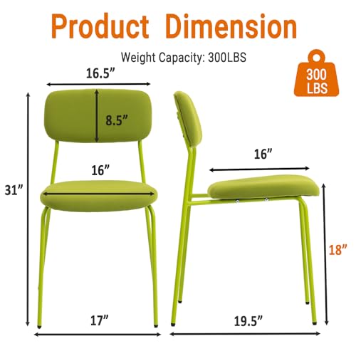 Image of Sidanli Stackable Waiting Room Chairs, Armless Dining Chairs Without Wheels Set of 4 with Comfotable Cushion for Reception Break Room Lobby, Green