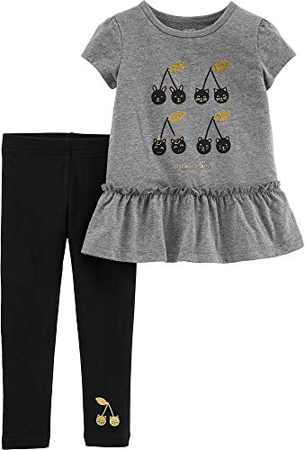 Carter's Baby Girls Cherry Happy Peplum Leggings Set 6 Months Grey/Black/Gold