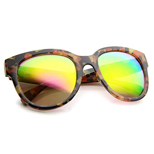 zeroUV Oversize Block Tortoise Thick Frame Mirror Lens Round Horn Rimmed Sunglasses 55mm4