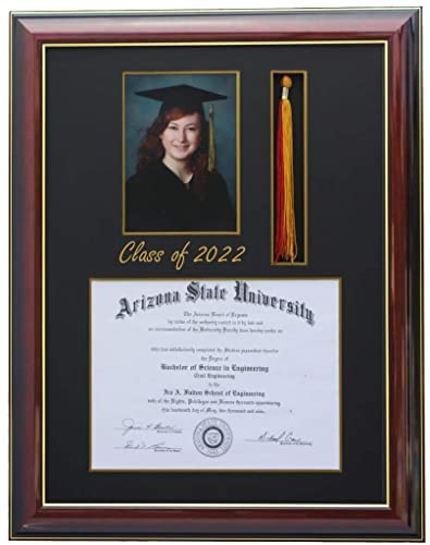 3Art 8.5X11 Sq-Diploma, With Tassel And 5X7 Picture Frame. Mahogany/Black (Customizable) #TOP16