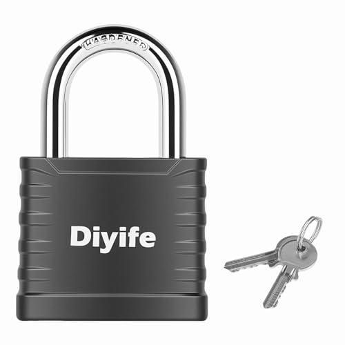 Diyife Padlock with Key, [1 Pack] [2 Keys] Locker Lock with Keys Alike, 5-Pin High Security Keyed Padlock with Hardened Steel Shackle, Outdoor Locks for Gym Locker, Fence, Gate, School, Toolbox