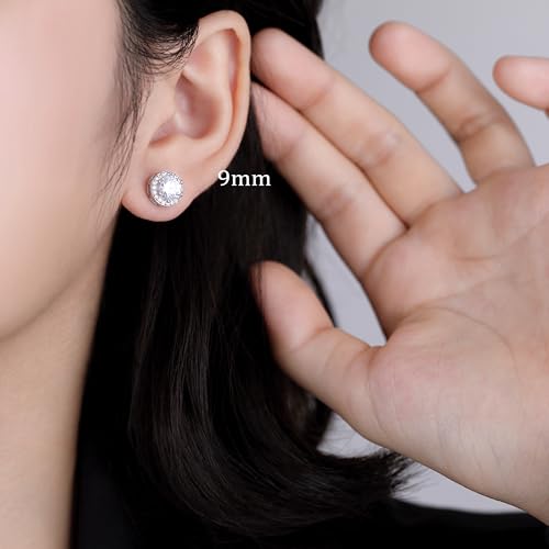 SLUYNZ Sterling Silver Round Halo CZ Stud Earrings for Women Teen Girls Simulated Diamond Earrings Studs 7MM/8MM/9MM2