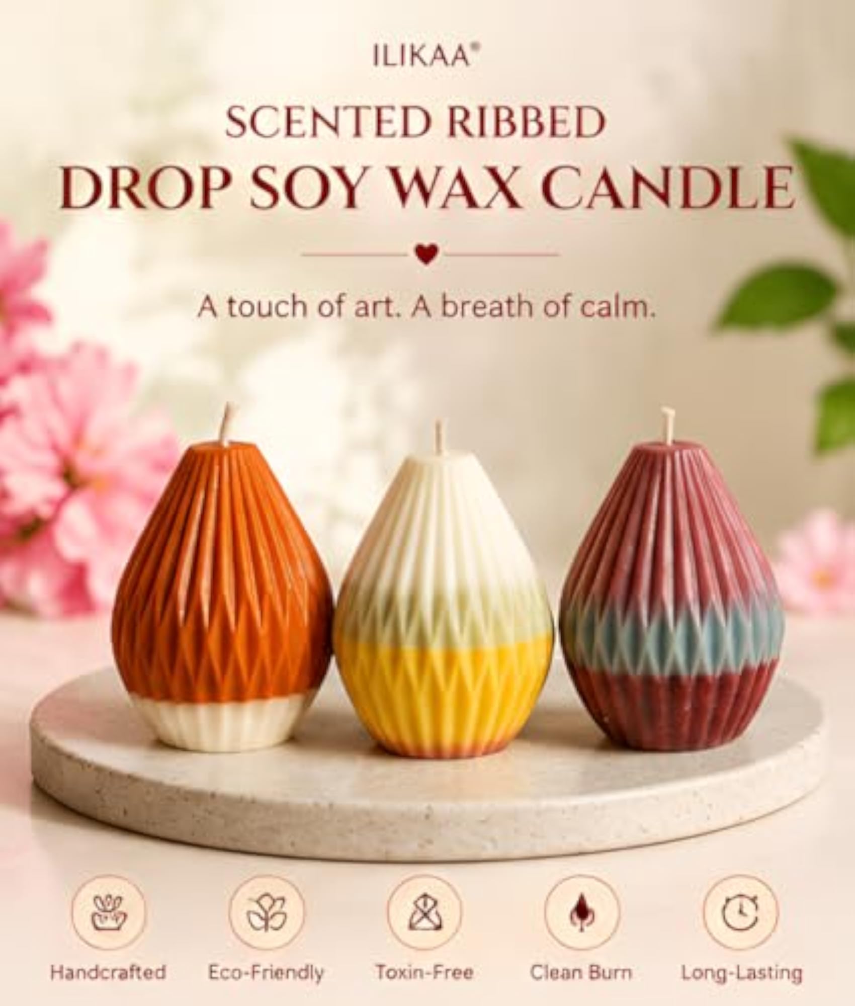 Scented Ribbed Drop Soy Wax Candle