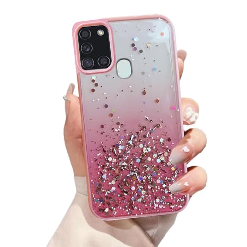 Image of VONZEE Case Compatible with Samsung Galaxy A21S, Non Moving Glitter Cover for Girls & Women Soft TPU Shockproof Anti Scratch Drop Protection Cover (Pink)