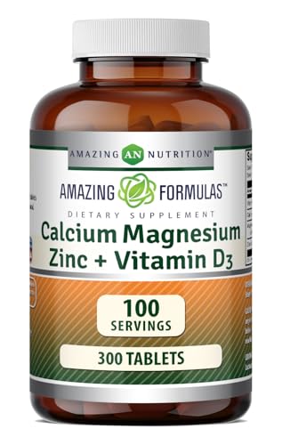 Amazing Formulas Calcium Magnesium Zinc D3-300 Tablets Per Bottle Supplement (Calcium 1000mg - Magnesium 400mg - Zinc 25mg Plus Vitamin D3 600 IU - Per Serving of 3 Tablets)