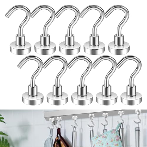 10 ganchos magnéticos ultrarresistentes para cocina, electrodomésticos, dormitorio, armarios, oficina, refrigeradores y lámparas decorativas colgantes (plateado).