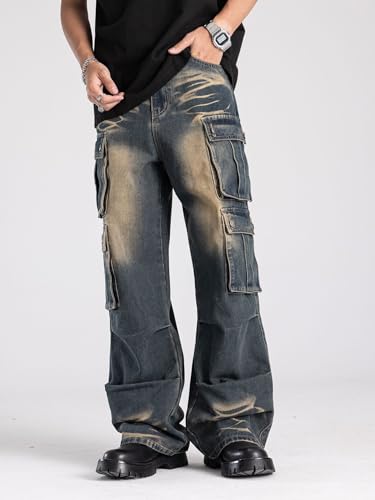 Washed Vintage Loose Fit Baggy Street Style Hip Hop Cargo Jeans Denim Pants2