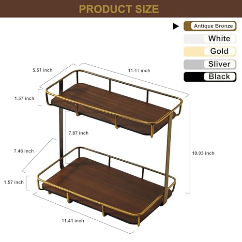 Bathroom Organizer Countertop Perfume Organizer Makeup Organizer Cosmetics Storage Display Rack Vanity Tray Dresser Stainless Steel Gold Shelf Wooden Tray