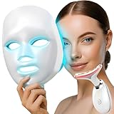 Kit Skincare Facial com Máscara LED 7 Cores Fototerapia 90 LEDs + Massageador Facial LED Vibratório para Rosto e Pescoço, Sem Fio Recarregáveis USB