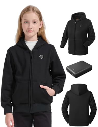 Kids Heated Hoodie with Battery–Fleece Hooded Jacket with 4 Heating Zones for Boys and Girls.