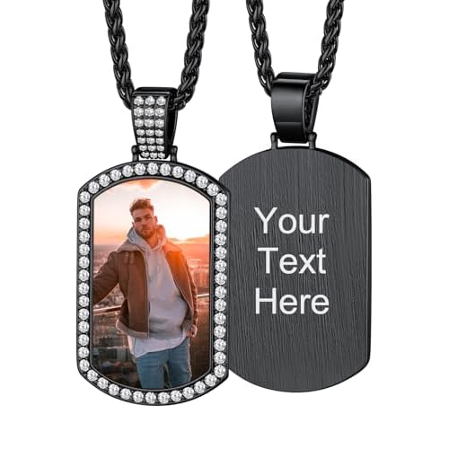 Custom4U Picture Necklace Personalized Photo for Men Women Steel/18K Gold Plated/Black Custom Angel Wings/Heart Pendant Necklace with Picture Memory Circle Chain 18-30 Inch,Hip Hop Jewelry+G