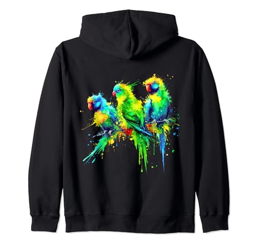Trio of Parakeets Watercolor Art Bird Lover Gift Zip Hoodie