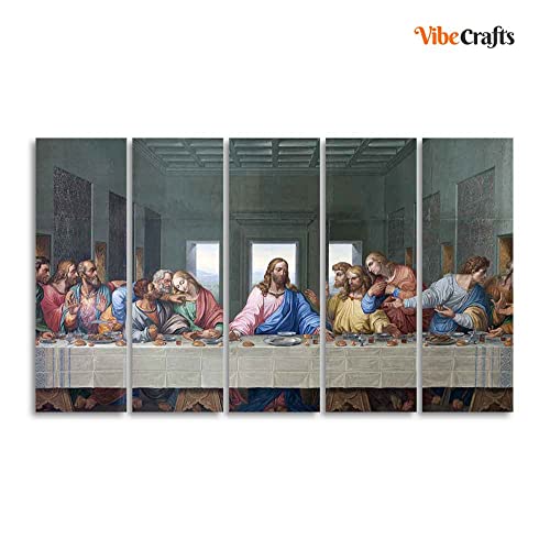 Image of VIBECRAFTS Last supper of Jesus 5 Pieces Canvas Wall Painting For Home|Office|Living Room|Gift (PTVC5Pcs4 8613NN)