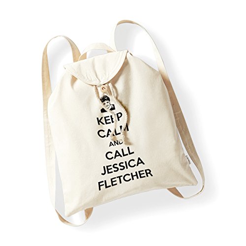 bubbleshirt Zainetto in cotone organico Keep calm and call Jessica Fletcher - La signora in giallo - Jessica Fletcher - idea regalo - 10x16x2 cm