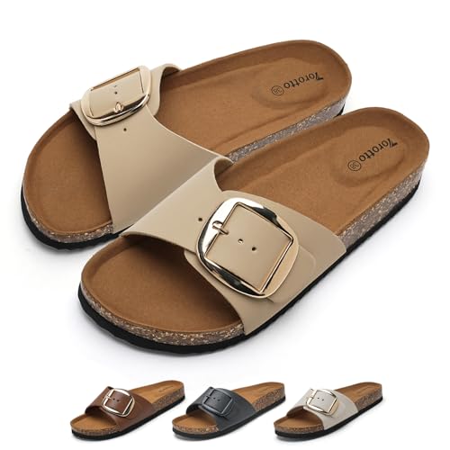 Torotto Pantoletten Damen Sandalen Latschen Schlappen Hausschuhe Bequeme Verstellbare Schnalle(Aprikosenfarbe,40 EU)