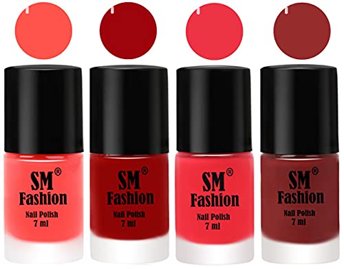 Image of Nail Polish Combo Set (Pack of 4) Quick Dry Gel Finish Nail Paint | Baby Pink,Light Red,Rose Pink,Jam | 7 ml Each