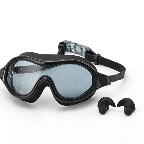 Yuehuamech Adult Swimming Goggles Large Frame No Leaking Anti Fog UV Protection Swimming Goggles with Ear Plugs Clear Vision Water Goggles For Men Women Freediving Swimming