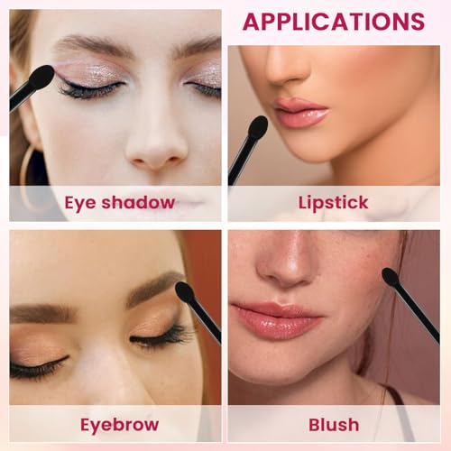 LIQWEI 50 Stück Lidschatten Pinsel, 8.8cm Sponge Eyeshadow Brush, Lidschatten-Applikatoren Wiederverwendbarer Kleine Pinsel Doppelseitig schwarze Lidschatten-Pinsels Make-up-Werkzeuge