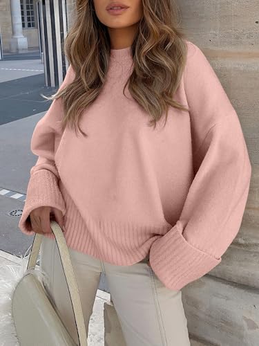 ANRABESS Women's Oversized Sweaters 2026 Long Sleeve Fuzzy Knit Casual Chunky Pullover Sweater Fall Outfits Clothes Coral Medium by ANRABESS - Image 6