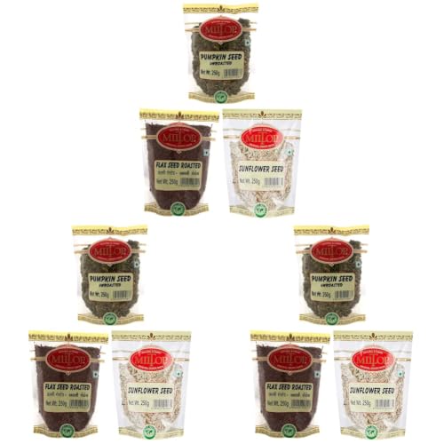 Image of Miltop Super Seeds Combo - Pumpkin Seed (250gm), Sunflower Seed (250gm) and Flax Alsi Roasted Seed (250gm) (Pack of 3)