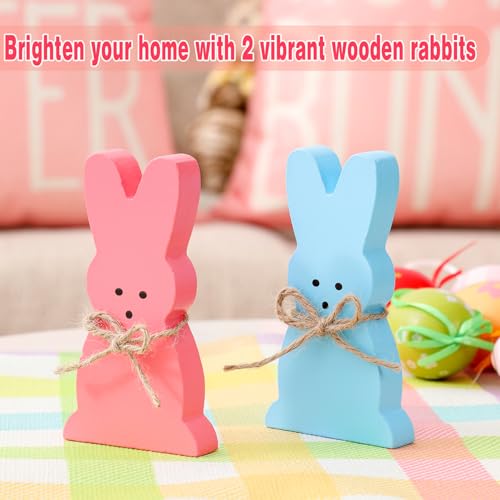 Image of multiwins 8-Sided Easter Pillow Covers Set of 4 with 2 Wooden Bunny Decorations, 20 x 20 Inch Reversible Decor with Bunny, Floral Eggs & inchHe is Risen inch Prints for Indoor /Outdoor, Spring Holiday Decor