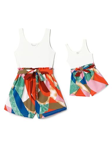 Image of PATPAT Mom and Daughter Matching Jumpsuits - Black Tank Top with Floral Wide-Leg Shorts