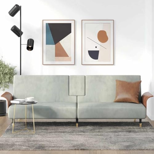 Catálogo para Comprar On-line Sofa Cama Con Portavasos los 10 mejores. 43 YELWHI - Sofá cama con portavasos, terciopelo gris claro, sofá cama versátil con respaldo ajustable y mesa de té plegable, para sala de estar y habitación de invitados