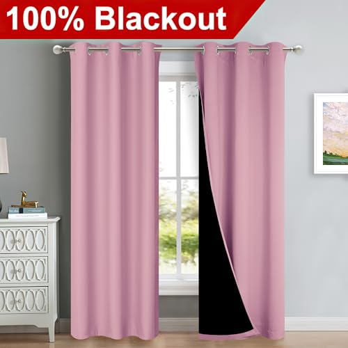 Image of NICETOWN Crystal Pink Full Shade Curtain Panels, Pair of Thermal Insulated & Energy Efficiency Blackout Curtains for Living Room Windows, Lined Silky Performance Window Dressing (42 inch Wide x 84 inch Long)