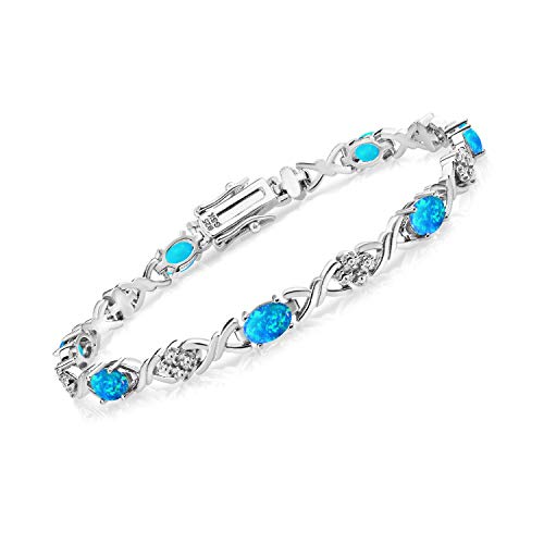 Gem Stone King 2-4 Ct Infinity Link Gemstone Bracelet-Blue Simulated Opal