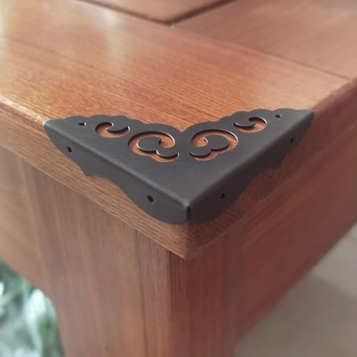 Image of Metal Corner Protectors Set of 4, Vintage Decorative Corner Protector for Antique Wooden Chests, Tables, Desks, Boxes, Edge Protection, Hollowed Out Flower Corner Guards for Decor Furniture (Black)