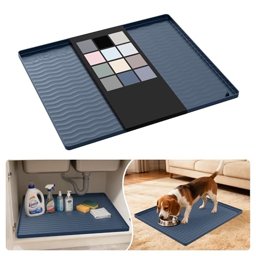 Image of URMONA Waterproof Silicone Under Sink Mat 22'' x 19'' Shelf Liner for Kitchen and Bathroom, Cabinet and Counter Protector, Storage and Organizers, Litter Mat, Pet Cat Puppy Essentials(Dark Grey)