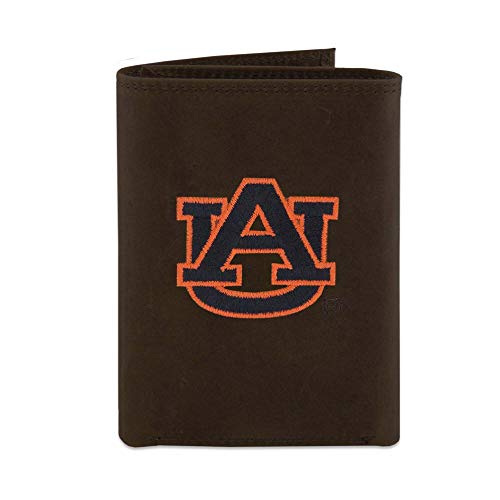 NCAA Auburn Tigers Zep-Pro Crazyhorse Leather Trifold Embroidered Wallet, Light Brown