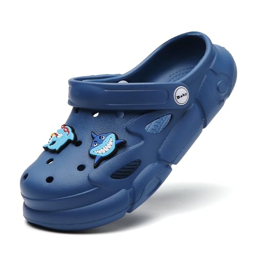 Zuecos para niños, sandalias de casa – Eva – Zapatos de jardín con decoración de tiburón antideslizante para verano para niños y niñas, azul, 34/35 EU