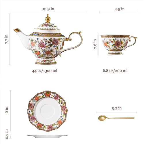 ACMLIFE Fine Bone China Tea Set for 4, English Vintage Tea Set for Adults, Afternoon Tea Sets for Women Tea Party or Gift Giving