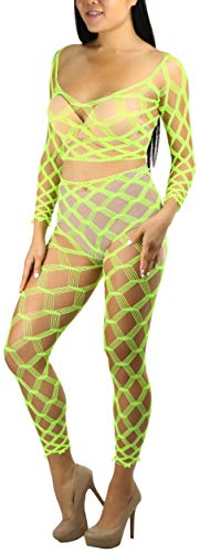 Image of ToBeInStyle Women's Spandex Multi Net Fishnet Set Rave Novelty Party Crop Top & Tights