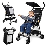 Plasaig 3-in-1 Multifunktions-Kinderwagen Leicht & Klappbar reisebuggy mit Wanderrucksack Komposit-Reifen Kippschutz Einkaufswagen Kinderbuggy 1-5Jahre Traglast 25 kg Schwarz