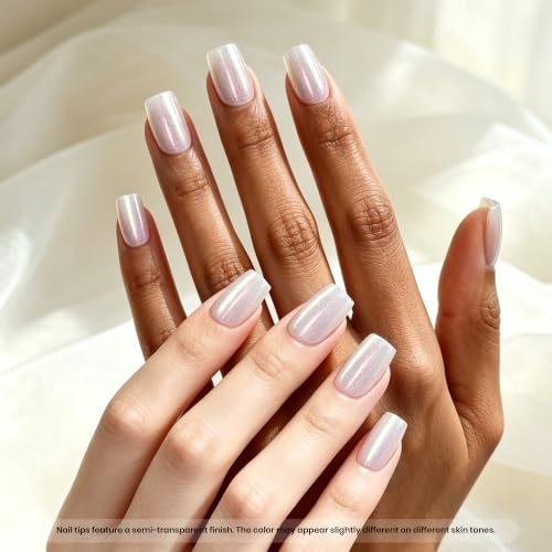 Image of Beetles White Cat Eye Press On Nails, Short Square, 30 PCS