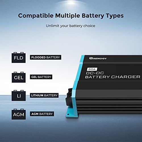 Renogy 60A DC-DC Battery Charger 12V for Lithium/AGM/Gel, for RVs & Boats | 750W output, 3-stage smart charging, overvoltage/short circuit/overtemperature protection, smart alternator ready - image 2