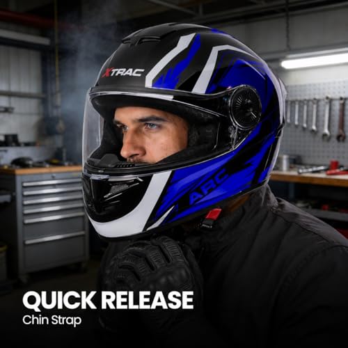 Image of Xtrac Arc Full Face Graphic Helmet for Men & Women, ISI Certified Motorcycle Helmet with Scratch Resistant Wide Visor, Lightweight Design & Quick Release Chin Strap for Bike Riding