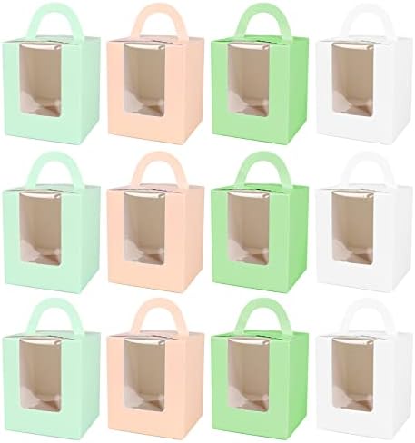 Individual Cupcakes Boxes 12pcs Cupcake Boxes Single Portable Cupcake Containers 4 Colors Cake Gift Boxes with Holders and Clear Window for Baking Wedding Kids Party Cookies