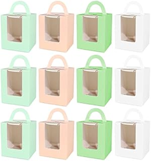 Individual Cupcakes Boxes 12pcs Cupcake Boxes Single Portable Cupcake Containers 4 Colors Cake Gift Boxes with Holders and Clear Window for Baking Wedding Kids Party Cookies