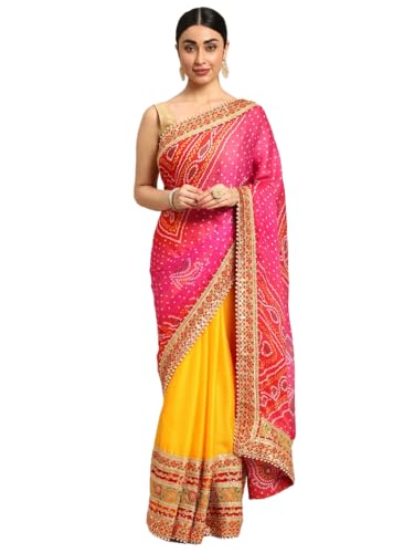 Image of Pandadi Saree Women's Elegance Chiffon Bandhani Saree with Heavy Lehenga Design